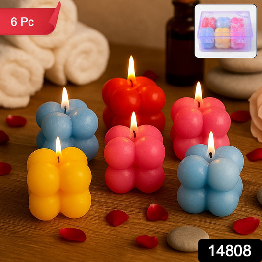 Multicolor Aesthetic Bubble Cube Wax Candles (6 Pc)