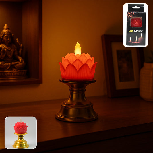Premium Lotus Shaped Led Flameless Candle With Decorative Holder (1 Pc)